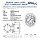 2.5" Liquid Filled Pressure Gauge 0-2,000 PSI 1/4" NPT CBM Panel Flush Mount 204L-254O