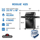 Napoleon Rogue 425 Propane Gas Grill Stainless Steel Grates Black R425PK-2-SS