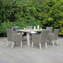 Big BBQ Co Exterior Oasis Dining Set Wicker Chairs W/ Cushions & Wood Table Gray
