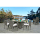 Big BBQ Co Exterior Oasis Dining Set Wicker 6 Seat W/ Glass Top, Cushions Lagoon