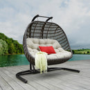 Big BBQ Co Exterior Oasis Swing Chair Poly Bamboo Wicker W/ Cushion Seat Havana