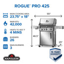 Napoelon Rogue Pro 3 Burner Propane Grill Stainless Steel w/ Side Burner
