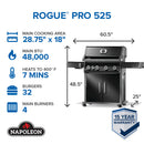 Napoleon Rogue 525 Pro Propane Grill Black w/ Sideburner RP525SIBPK-2