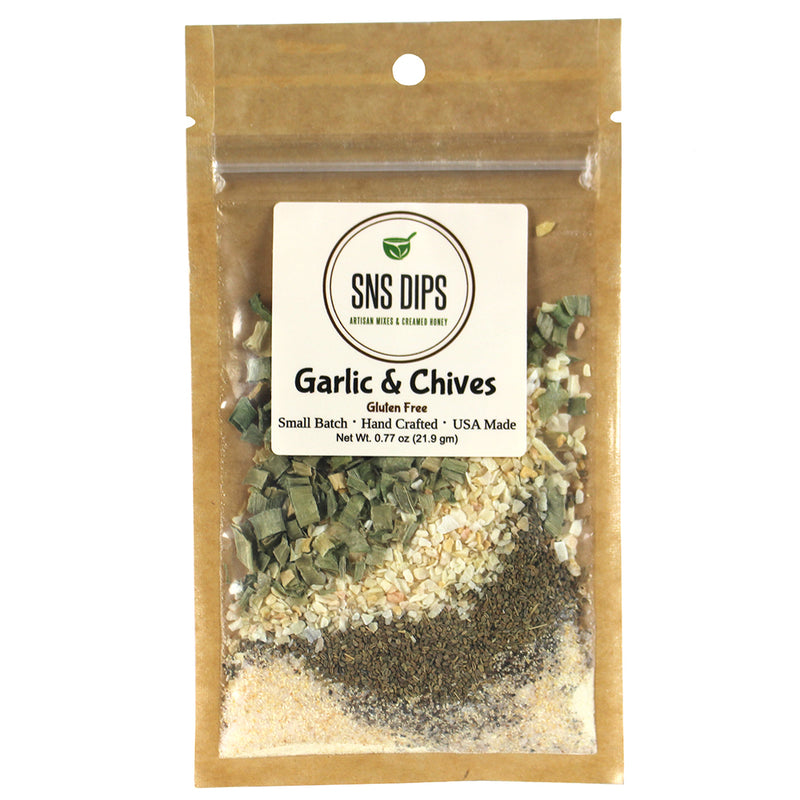SnS Dips Garlic & Chive Dip Mix 0.77 Gluten Free USA Made Small Batch SNS-GCV