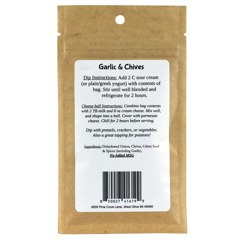 SnS Dips Garlic & Chive Dip Mix 0.77 Gluten Free USA Made Small Batch SNS-GCV