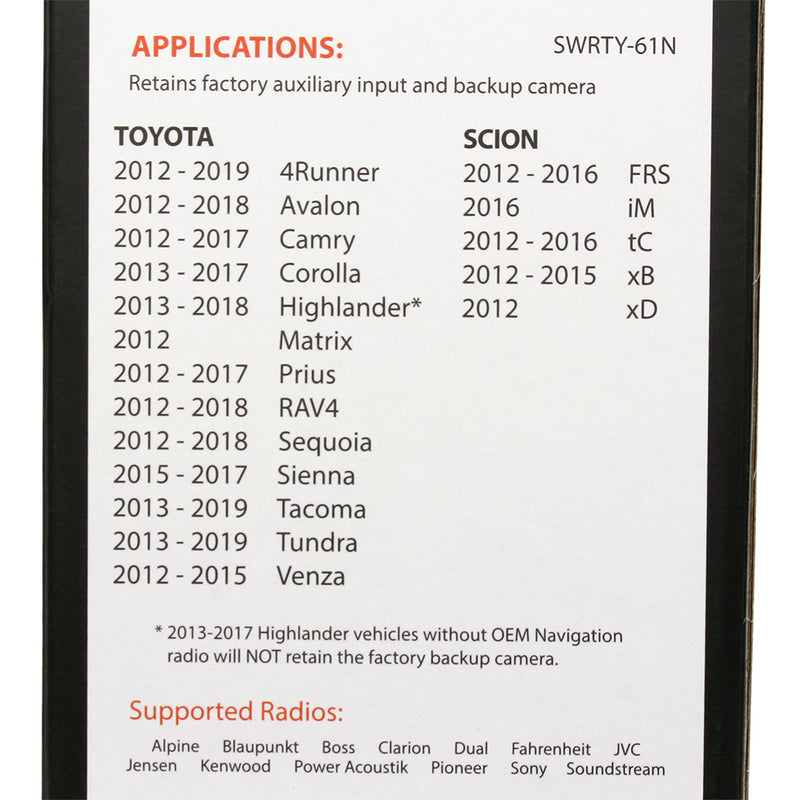Crux Radio Replacement SWC & OE RVC Retention For Toyota Vehicles 2012-Up