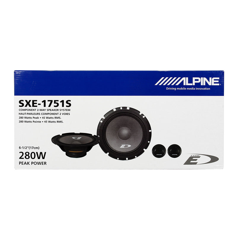 Alpine 6.5" 2-Way Component Speakers 280W Peak (45W RMS) With Tweeters SXE-1751S