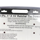 4 Piece 15' x 1" Ratcheting Tie Down w/ Automatic Release Valley T1-RTD1514
