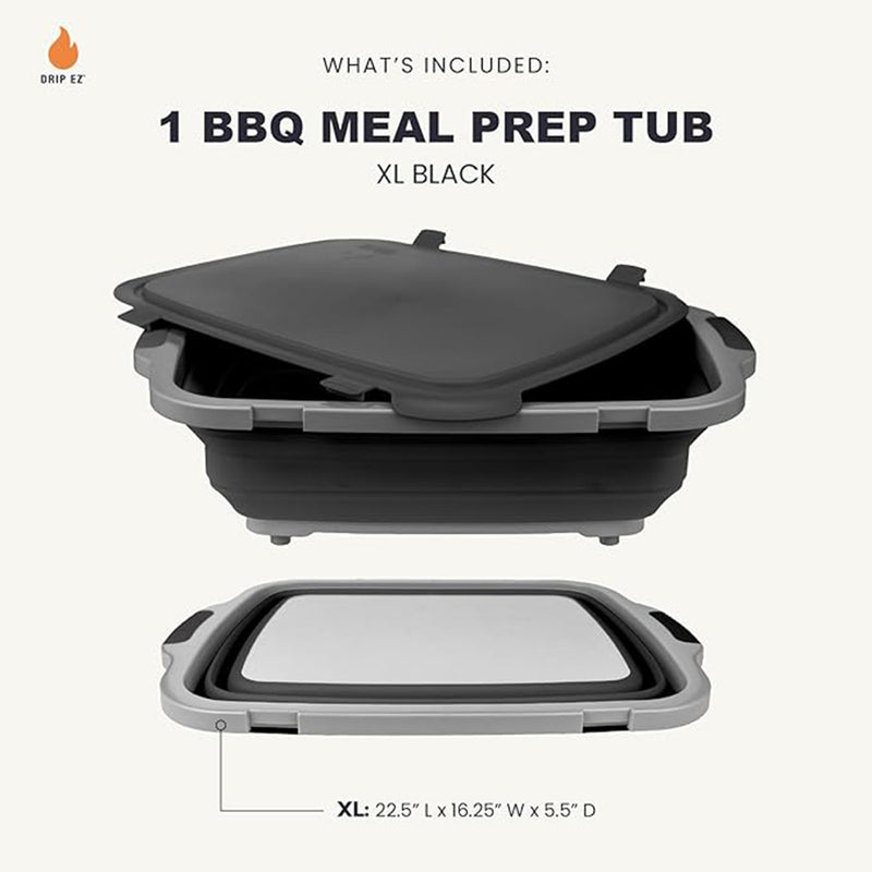 Drip EZ XL BBQ Prep Tub W/ Locking Lid and Cutting Board Black TUBV2-XL-1-BL