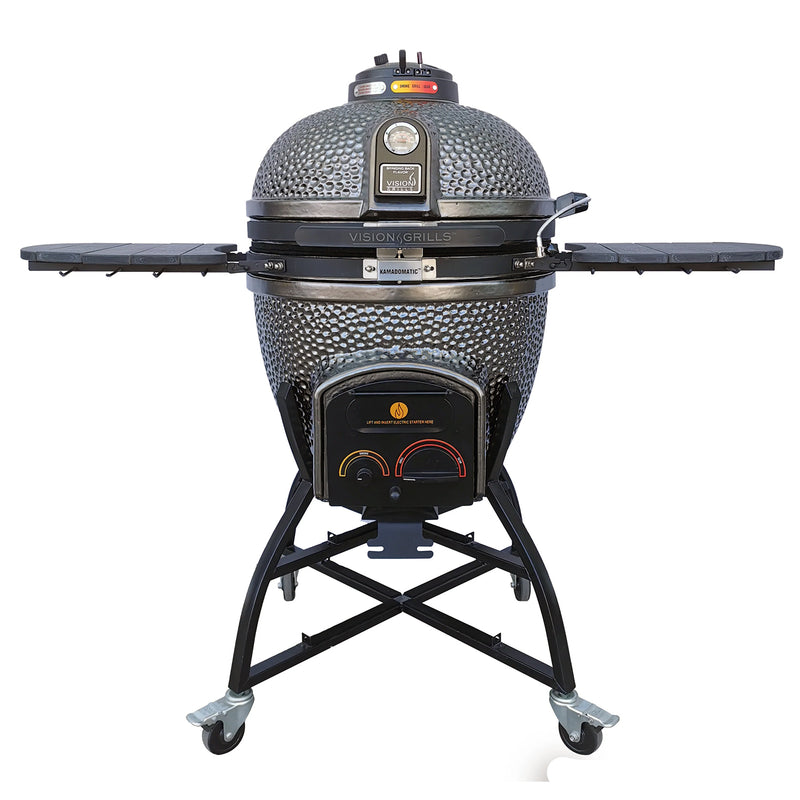 Vision Grills Deluxe Kamado Charcoal Grill W/ Electric Starter, Lava Stone & LED