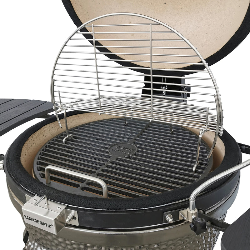 Vision Grills Deluxe Kamado Charcoal Grill W/ Electric Starter, Lava Stone & LED