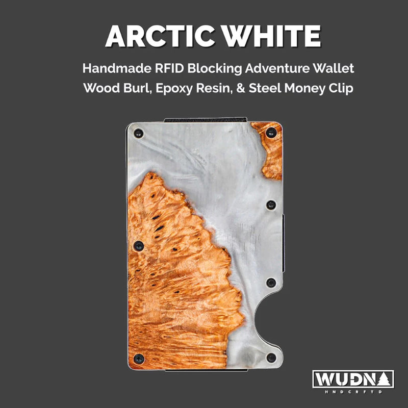 WUDN Adventure Handcrafted Wallet Resin & Wood RFID Blocking Clip Arctic White