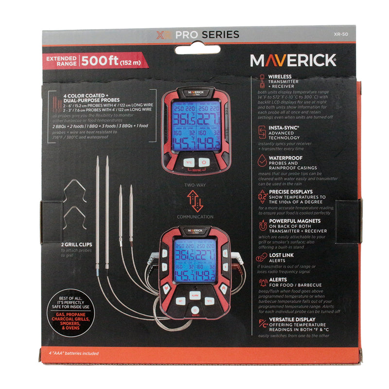 Maverick Wireless BBQ and Food Digital Thermometer Extended Range 4 Probes XR-50
