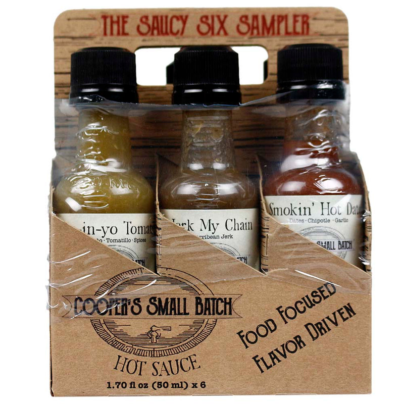 Cooper's Small Batch Saucy Six Sampler Hot Sauce Pack Gift Set Flavor Driven