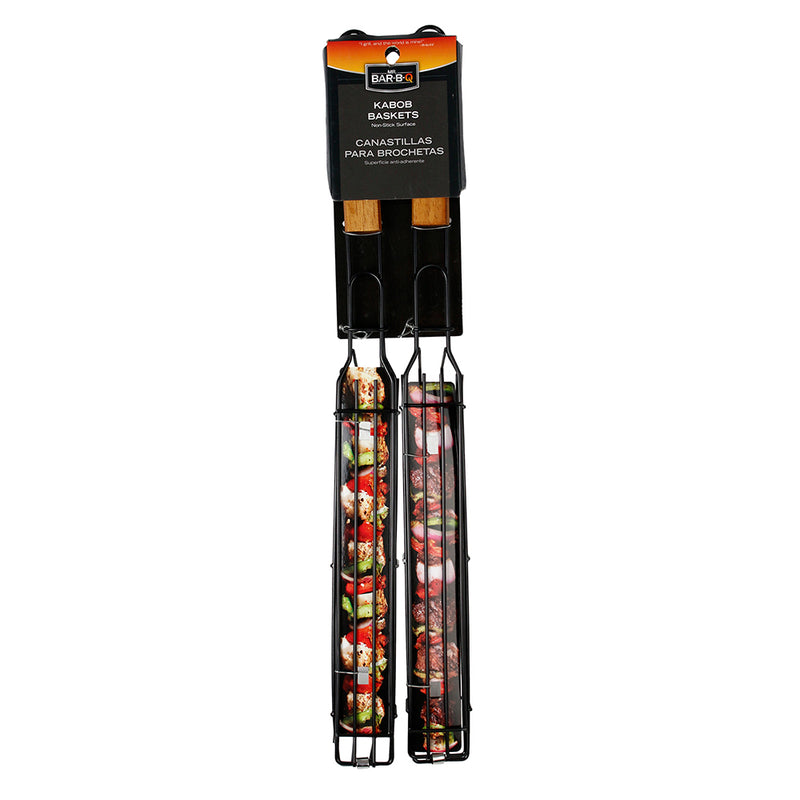 Mr Bar-B-Q Kabob Grilling Baskets 10.5 Inch Non-Stick Coated With Wood Handles