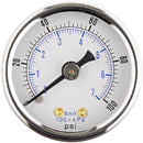 1/8" NPT Air Pressure Gauge 0-100 PSI Back Mount 1.5" Face Black Steel Case