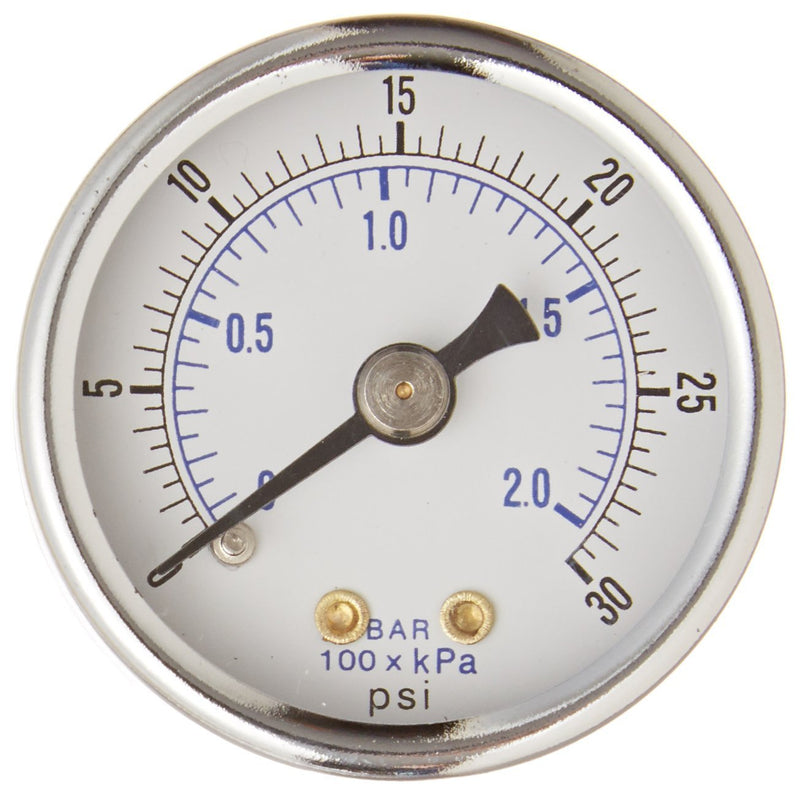 1/8" NPT 0-30 PSI Air Compressor / Hydraulic Pressure Gauge Center Back Mount With 1.5" Face