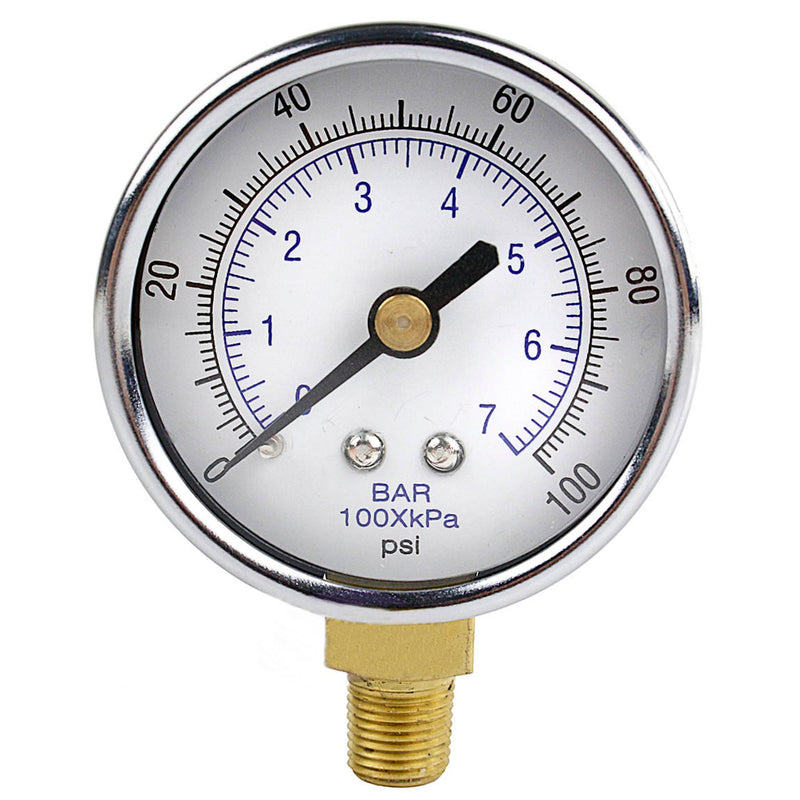 1/8" NPT Air Compressor Lower Mount Pressure Gauge 0-100 PSI Side WOG 2" Face