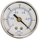 1/4" NPT 0 to -30 PSI Vacuum Air Pressure Gauge Center Back Mount With 2" Face