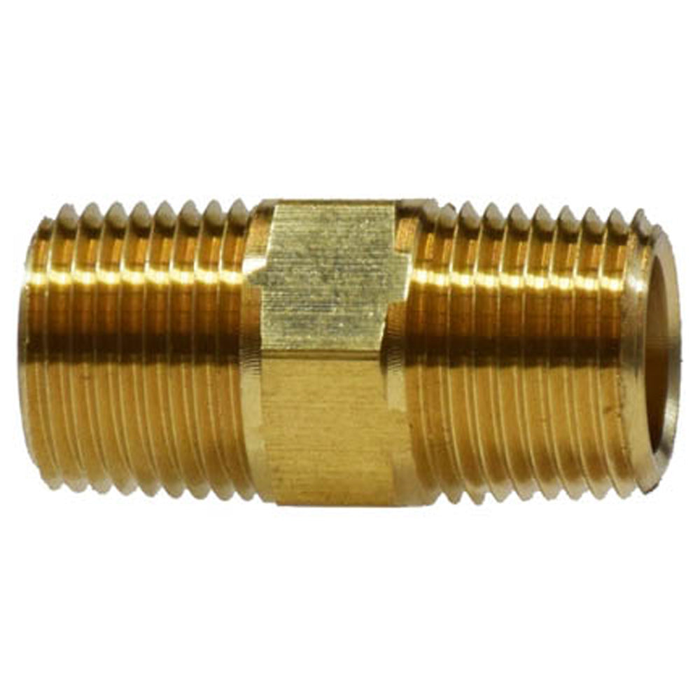1/4 x 1/8 Male NPTF Pipe Reducing Hex Nipple Solid Brass Pipe