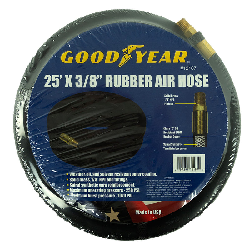 Goodyear 25' x 3/8" Rubber Air Hose 250 PSI Air Compressor Hose USA Made 12187