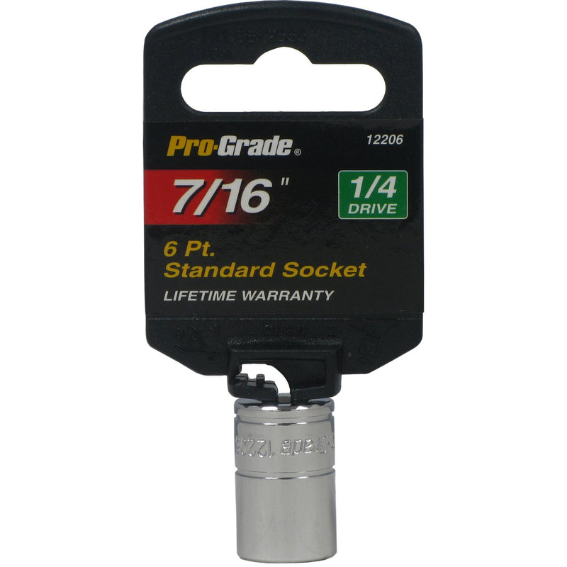 Pro Grade 1/4" Drive 7/16" Standard Socket 6 Point Chrome Vanadium Steel 12206