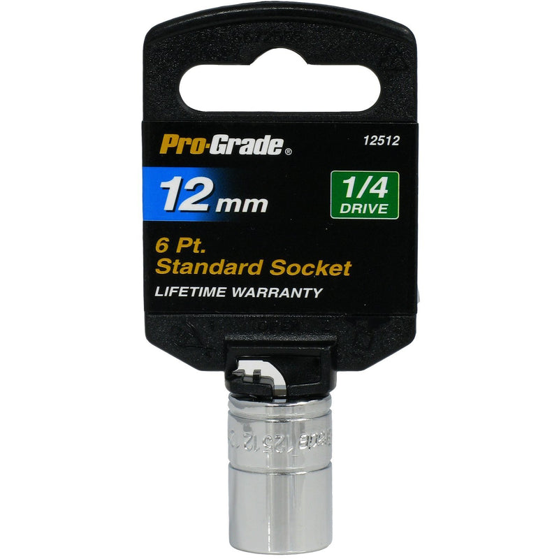 Pro-Grade 12mm 1/4" Drive Standard Socket 6 Point Chrome Vanadium Steel 12506
