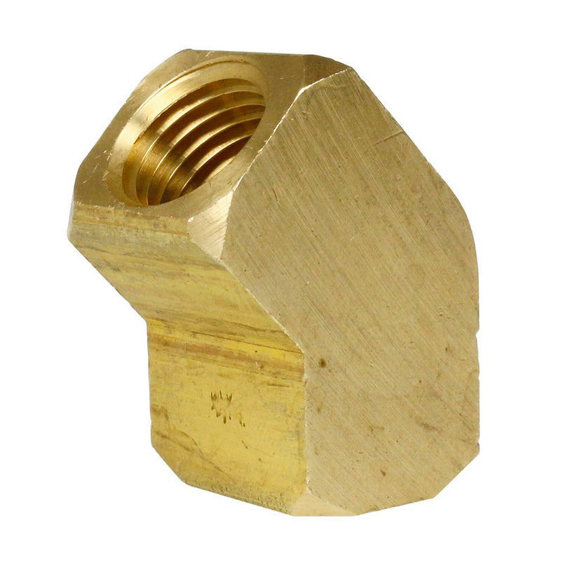 1/4" Female to Female NPTF 45 Degree Elbow Solid Yellow Brass Pipe Fitting 129C