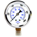 Liquid Filled 0-1,000 PSI Lower Side Mount Air Pressure Gauge With 2.5" Face