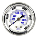 Liquid Filled 0-10,000 PSI Center Back Mount Air Pressure Gauge With 2.5" Face