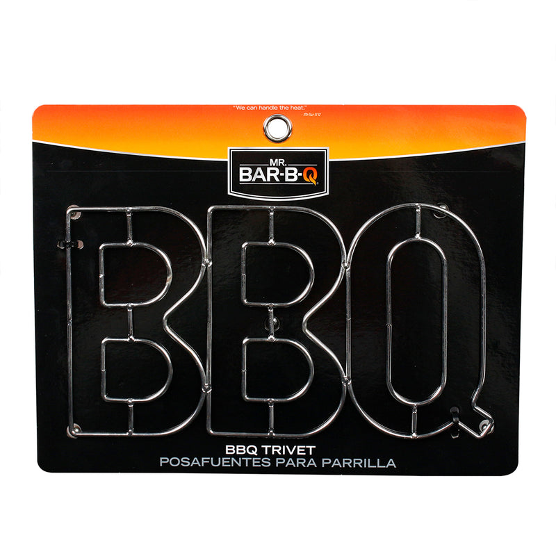 Mr. Bar-B-Q "BBQ" Trivet Metal Silver Finish For Indoor And Outdoor Cooking