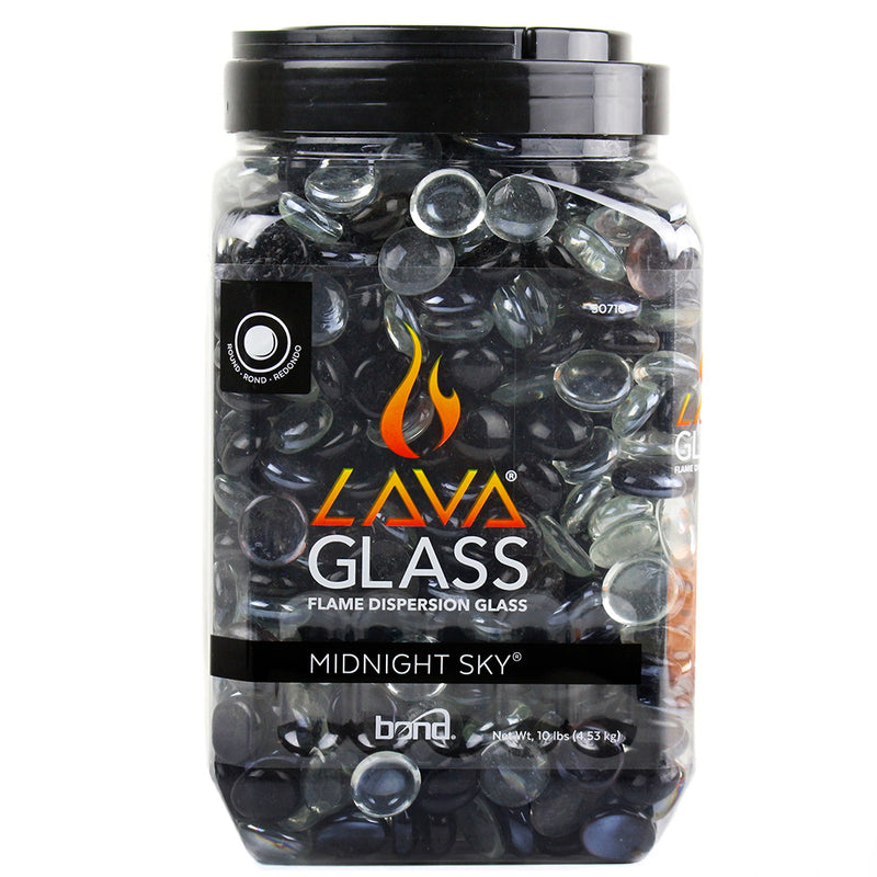 Midnight Sky Round Cut LavaGlass Firepit Dispersion Glass Gas Fireplace 10 lbs