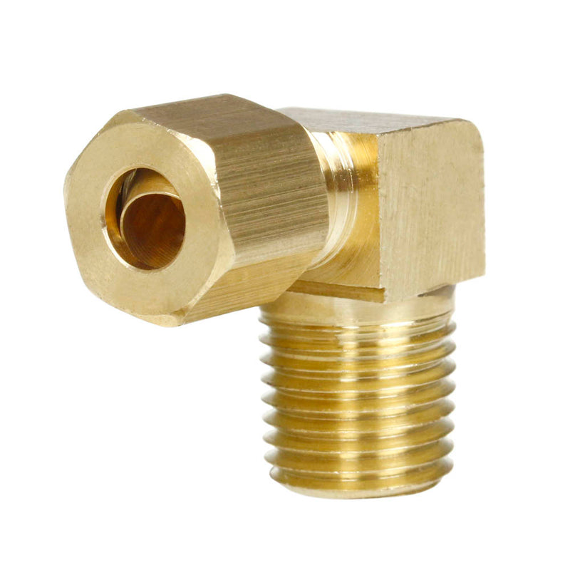 1/4" x 1/4" Tube OD x Male NPTF 90 Degree Barstock Elbow Solid Brass Fitting