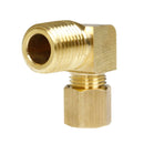 1/4" x 1/4" Tube OD x Male NPTF 90 Degree Barstock Elbow Solid Brass Fitting