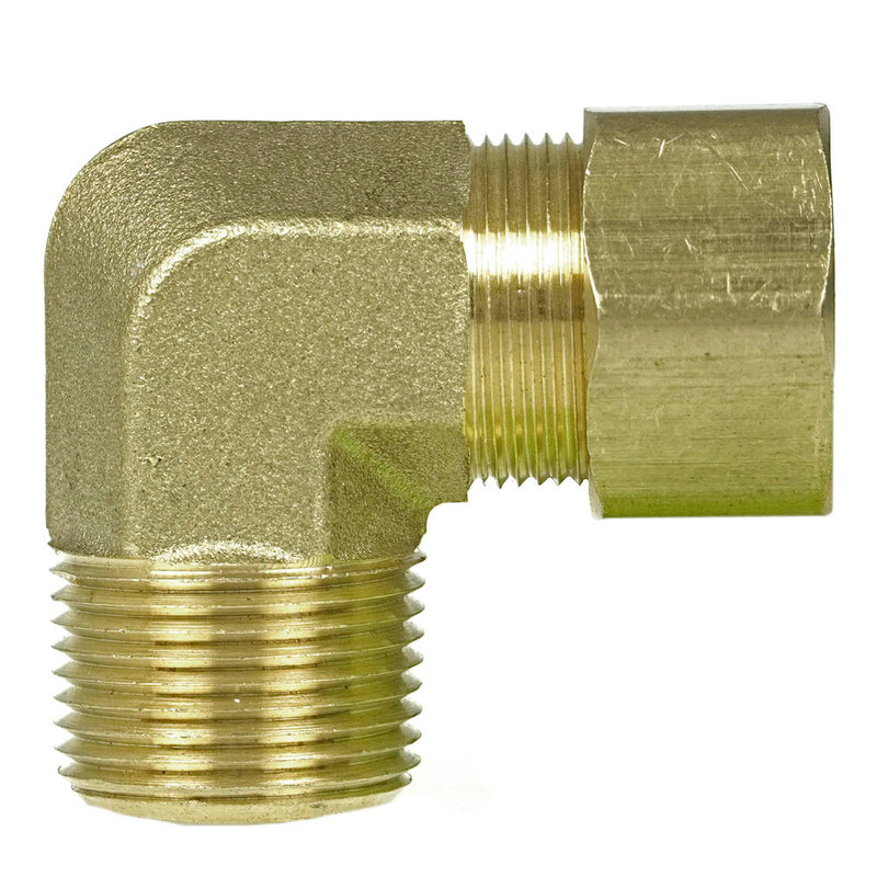 3/8 x 3/8 Compression x Male NPT 90 Degree Elbow Forged Brass