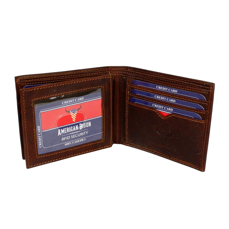 Leather Impressions RFID Hunter Leather Center Flap Bifold Wallet American Bison