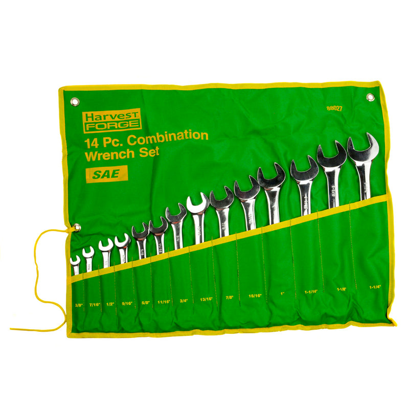 14PC Piece SAE Standard Combination Wrench Set w Roll-Up Pouch 3/8" to 1 1/4" 88027
