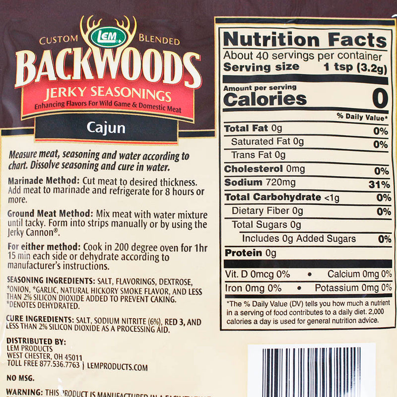 Backwoods Cajun Jerky Seasoning Cure Packet Makes 5 Lbs of Meat 4.4 Oz 9022