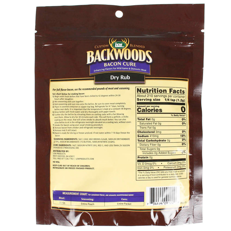 Backwoods 9 Oz Bacon Cure Dry Rub Seasoning Packet Makes 25 Lbs of Meat 9122
