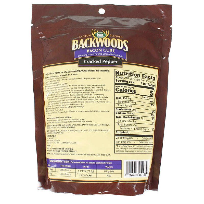 LEM Backwoods Cracked Pepper Bacon Cure Seasons 25 Pounds of Meat 26 Oz 9135