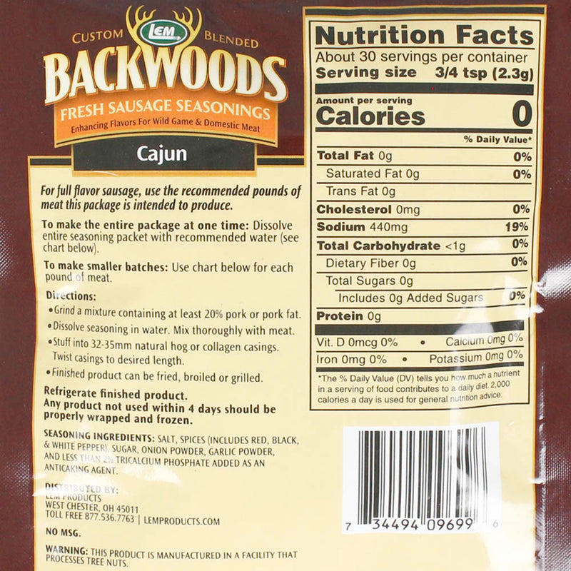 Backwoods 2.4 Oz Cajun Sausage Seasoning Custom Blend Makes 5 Lbs of Meat 9699