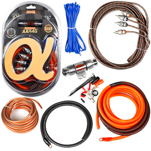 Alphasonik 4 Gauge Amplifier Wiring Kit Orange Power Wire ANL Fuse Style AAK4G