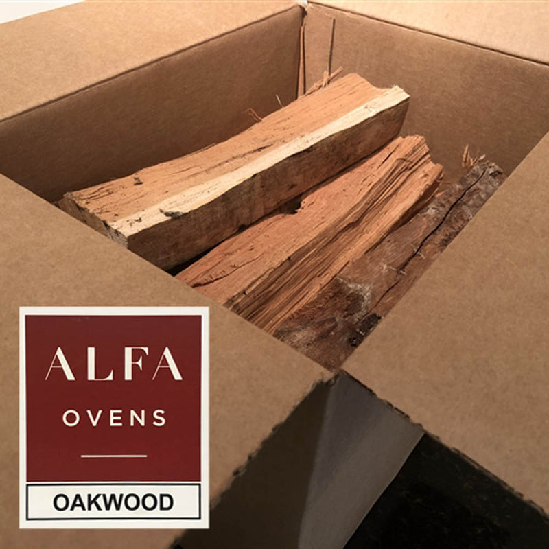 Alfa Ovens Oakwood Logs 15 lb Box of Seasoned Cooking Wood Logs Alfa-Oak