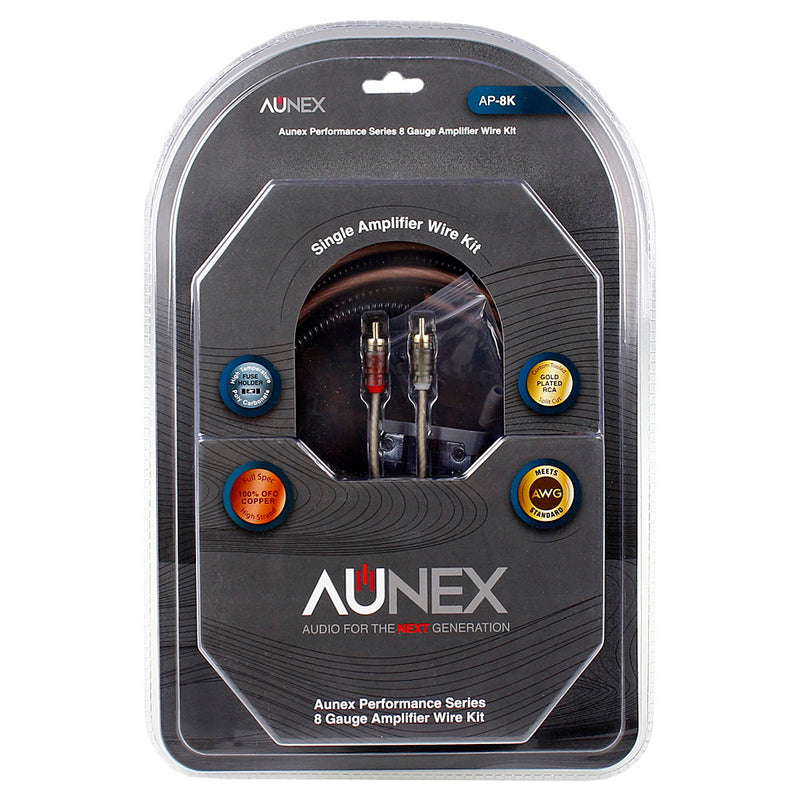 Aunex 8 Gauge Amplifier Wiring Kit 100% Copper OFC Complete Install Set AP-8K