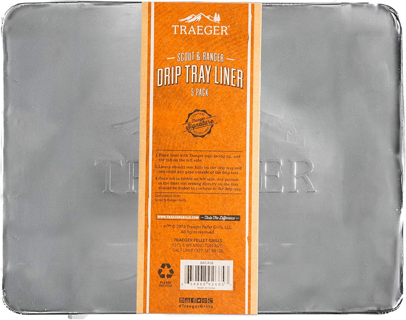 Traeger Scout and Ranger Drip Tray Liner 5 Pack BAC458 Aluminum Cooking Tray