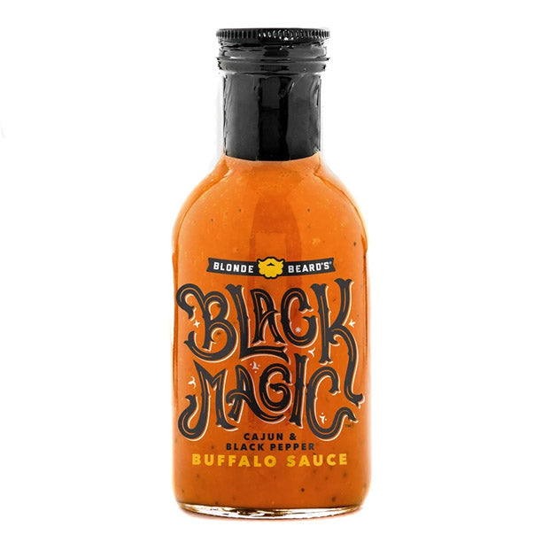 Blonde Beards Black Magic Buffalo Sauce Bold Tangy Black Pepper Cajun 12 oz