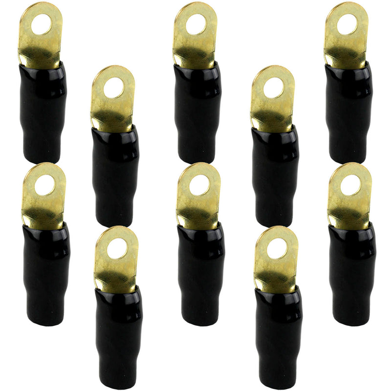 Bullz Audio Ring Terminals 1/0 Gauge 5/16" Hole Gold Plated Black 10 Pack BRT0B