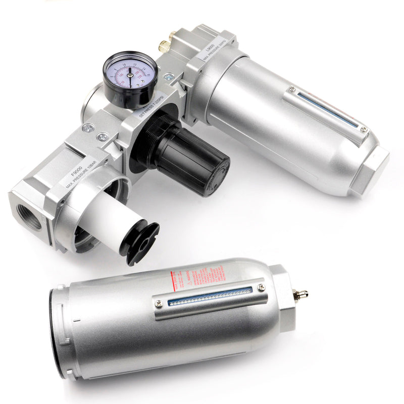 1" Compressor FRL Compressed Air Filter Regulator Oiler Lubricator w/ Auto Drain