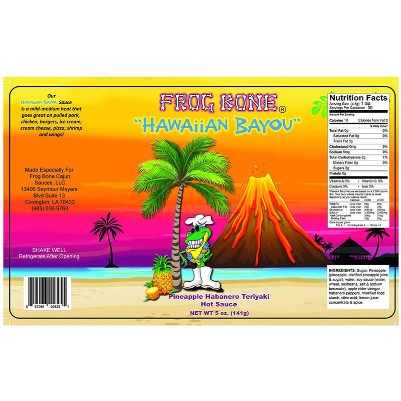 Frog Bone Hawaiian Bayou Pineapple Habanero Teriyaki Hot Sauce 5 Oz FB-00625
