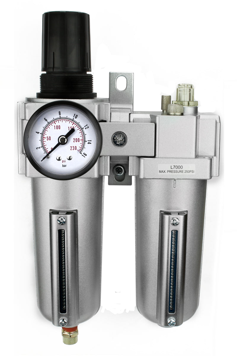 1/2" Compressed Air In Line Filter, Regulator, Oiler Lubricator, Combo